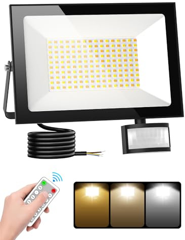 Litglobe 100W LED Strahler mit Bewegungsmelder Außen,3000K/4500K/6500K LED Aussenleuchte mit Fernbedienung,Superhell 10000LM LED Außenstrahler,IP66 Wasserdicht LED Scheinwerfer für Garage Garten Hof