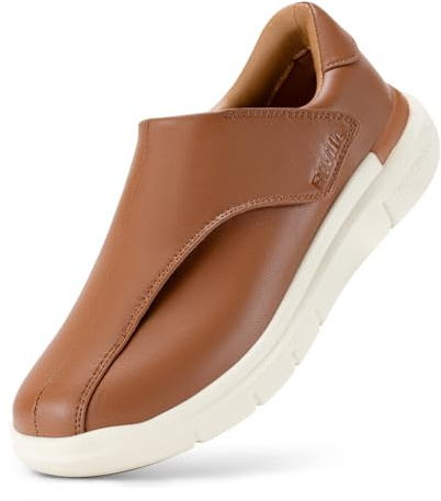 FitVille Extra Larghe Scarpe da Uomo in Pelle con Strappo Scarpe da Passeggio Business Casual per Piedi Gonfi Marrone Chiaro 46 EU X-Larga