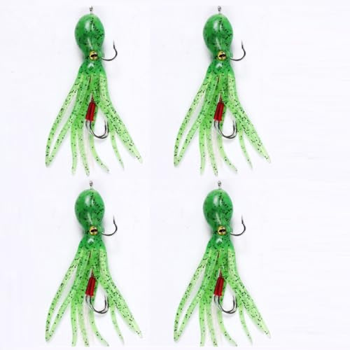HOUSON 4PCS Gummifische Angelköder, Gummi-Tintenfisch Kunstköder Forellenköder Künstlicher Kunstköder für Salzwasser Süßwasser Forelle Barsch Lachs Angeln 21g/11cm