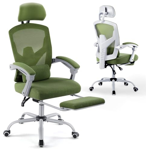 DUMOS Bürostuhl Ergonomisch - EIN Schreibtischstuhl mit Komfortarmlehnen, Ausgestattet mit Einer Bequemen Lendenwirbelstütze und Fußstütze, Office Chair Geeignet für Zuhause, Büro (Grün)