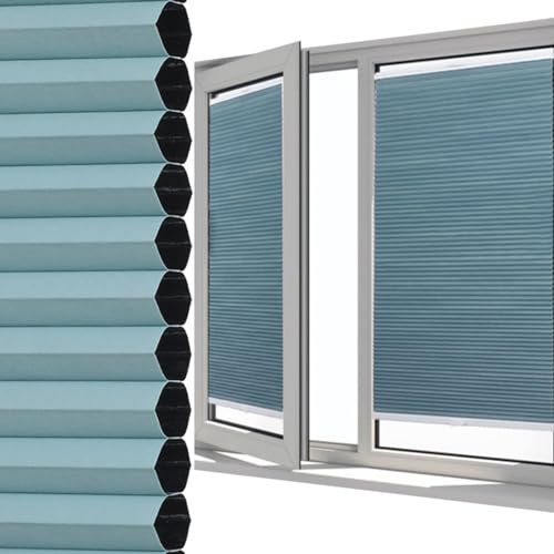 XJLXKLWG Wabenplissee Plissee-Rollos,Verdunklung Thermo Doppelplissee,Blau-weiß Plissee Faltrollo 100% Blickdicht,Sicht-/Sonnenschutz,Für Fenster & Tür,Blaue,Breite x Höhe (75cm x 140cm)