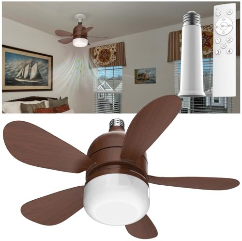 Tebio Ventilatore da Soffitto con Luce e Telecomando, Lampadario con Ventilatore da Soffitto, Ventilatore a lampadina LED E27 Dimmerabile per la Camera dei Bambini, Camera daLetto