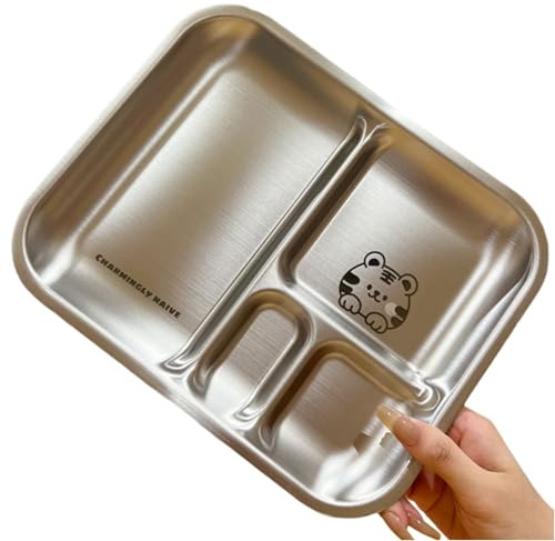 Assiette à manger en acier inoxydable avec compartiment adapté aux enfants (A)
