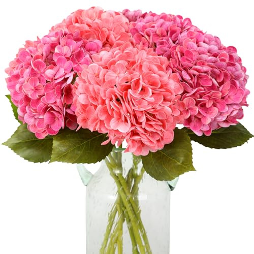 JUSTOYOU Künstliche Hortensien Blumen,4 PCS Doppelte Farbe Single Stem Realistische Hydrangea Blumen, 19.6Inch große Real Touch gefälschte Hydrangea Sträuße für Hochzeit Home Party (Tiefrosa,osarot)