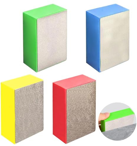 4 Pezzi Tamponi Diamantati per Lucidatura a Mano, Set di Blocchi Abrasivi 60# 100# 200# 400#, Tamponi Colorati per Piastrelle, Vetro, Cemento, Pietra, Granito, Marmo