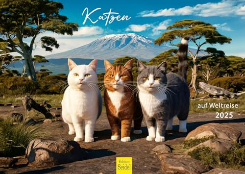 Edition Seidel Premium Kalender Katzen auf Weltreise 2025 Format DIN A3 Wandkalender Katzenkalender Reisekalender Katze Kätzchen Welt Reise Metropolen weltweit