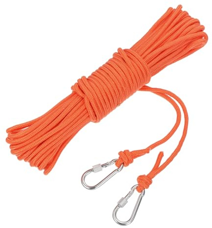sourcing map Cuerda de anclaje de polipropileno trenzado hueca con gancho, línea flotante de nailon de 1/4 pulgadas y 66 pies para alberca marina, cuerda de anclaje para barco, color naranja