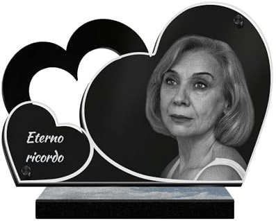 ETERNEL - Personalisierte Grabplatte Doppelherz - Foto und Text anpassbar, lasergravierte Grabplatte für Hommage, Plexiglass, Grabplatte, Bestattung, Zeremonie, Trauer