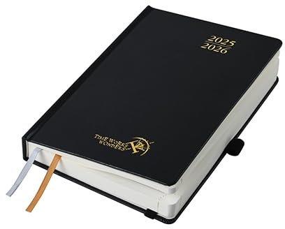 POPRUN Tagesplaner 2025 2026 Hardcover 21,5 x 14,5 cm, Tageskalender A5 1 Tag 1 Seite (Montag - Sonntag), Terminplaner (Aug.2025-Jul.2026) mit Stiftschlaufe - Schwarz