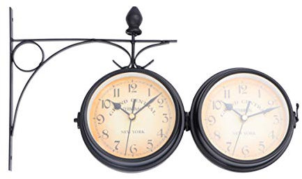 Kichvoe Orologio Da Parete In Stile Europeo Orologio Da Parete Retrò Bifacciale Orologio Da Parete Con Struttura In Metallo Orologio Ad Angolo Orologio Da Barra Della Stazione Ferroviaria