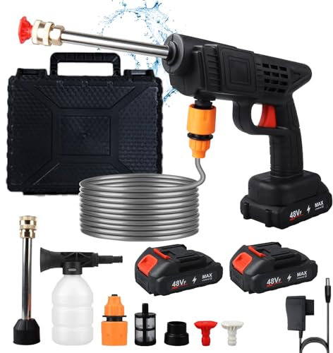 Cordless Portable Pressure Washer High Power Washer Machine with 2 Batteries 21V Portable Power Washer for Car, Battery Pressure Washer Gun for Floor/Outdoor/Garden with 5M Hose, Hard Carry Case