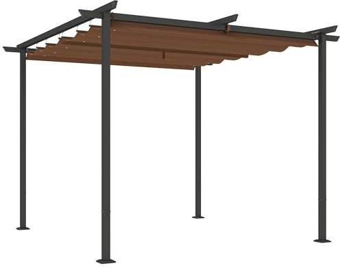 Outsunny Pérgola de jardín exterior 3 x 3 m pérgola corredera retráctil, cenador de jardín en tejido de poliéster de alta densidad 180g/m², protección solar UPF30+, para terraza, patio, patio trasero,