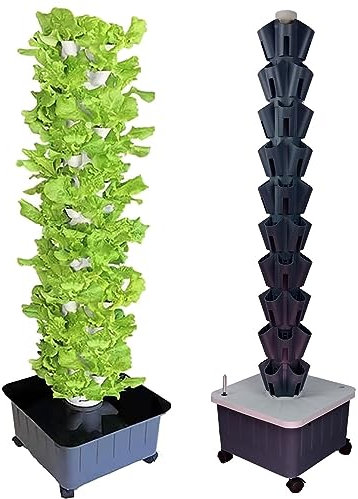 GLFNB Système de Culture aquaponique 40/50/60 Trous, Ensemble de Tour hydroponique, Tour aéroponique automatisée, système de Culture sans Sol, Jardin Intelligent d'intérieur, Gris-8 étages