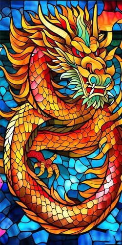 Malen Nach Zahlen Bunter Drache Malen Nach Zahlen Kinder, XXL Groß DIY Malen Nach Zahlen Erwachsene Ölgemälde Set, mit 3-Pinseln und Acrylfarbe für Anfänger Geschenke und Home Wand Dekor 70x140cm T668