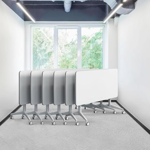 Klappbarer Konferenztisch, modern, weiß, mit Klappdeckel, mobiler Seminartisch mit Rollen, starke Metallbeine, für Zuhause, Büro, Training, Meetings und Klassenzimmer