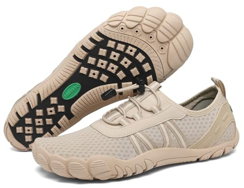 SAGUARO Escarpines Hombre Agua Mujer Secado Rápido Barefoot Zapatillas de Agua Antideslizante Zapatillas de Playa Transpirable Zapatos para Surf Snorkel Piscina Kayak Natación Caqui Claro,Gr.45