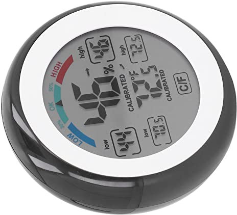 Fafeicy TS S93 Digital Thermometer Hygrometer, Round Wireless Electronic Temperature Humidity Meter with LCD Touch Screen Black for Indoor Outdoor Use