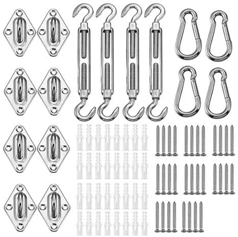 80-teiliges Edelstahl 304 Sonnensegel Befestigungsset – Winddichtes Spannsystem für Sonnensegel Dreieck Viereck – Hochfeste Halterung für Mast & Wand – Inkl. Karabiner & Spannschrauben für Garten