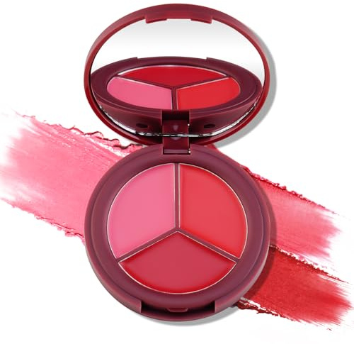 Color Nymph 3 Colors Blush Balm for Cheeks - Ultra-Smoothy Cream Blush Palette, Multi-Use Face Blushes & Lip Tint, Hydrating, Lightweight & Blendable Color, Face Makeup, Vegan & Cruelty-Free （#03）