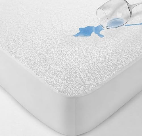 House 22 100% Waterproof Mattress Protector Double Bed Terry Toweling - Stretchable Deep Pocket Skirt (30cm) – Breathable & Anti-Allergy Premium Terry Towel Mattress Cover (137x190cm)
