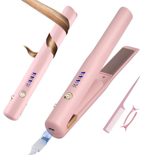 Cordless Hair Straightener Curler,Rechargeable Mini Travel Hair Straightener with 4 Temp Settings,Portable Travel Wireless Straightener & Curling,Travel Flat Iron Straighteners for All Hair Types