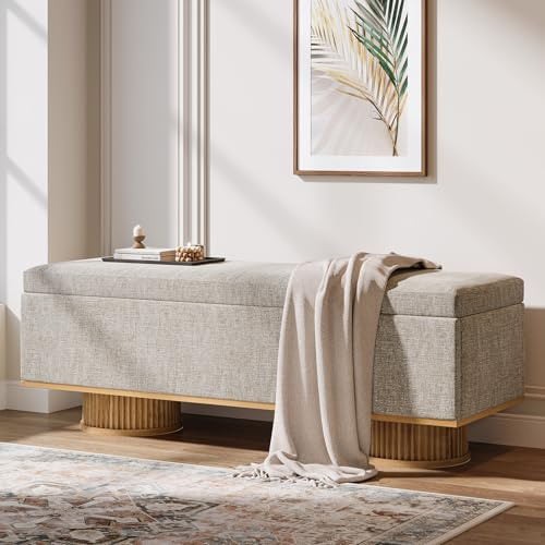 Tribesigns Sitzbank mit Stauraum, Modern Polsterbank Sitzhocker Sitztruhe mit Aufklappbarem Stauraum, 128 x 43 x 45 cm Fußbank, Aufbewahrungsbox für Wohnzimmer Schlafzimmer, Flur, Beige