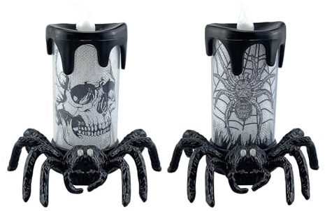 FANSHINUO Halloween LED Spiders candela luce con disegni realistici teschio per Haunting House Party Decorazione lampada senza fiamma