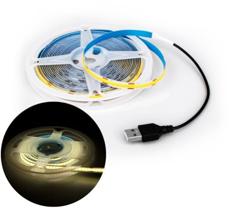 Innfeeltech 5M COB led tira de luz, 8mm ancho 5V 4000K 320LEDs / m tira de luz con conector USB