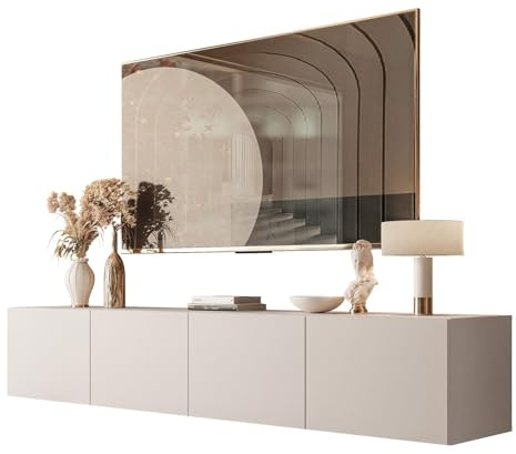 Lookway COLGANTE TV-Schrank Hängend 200 cm Kaschmir Matt | LED-Beleuchtung, Push-to-Open System, 16 mm Laminierte Platte, ABS-Kanten