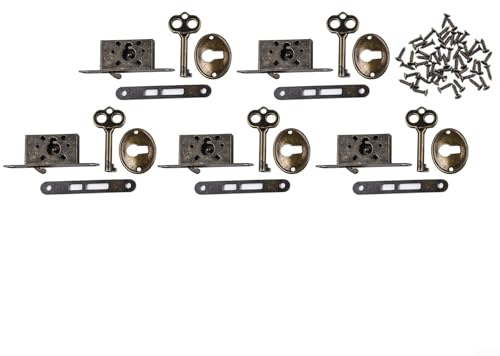 Möbel-/Schubladenschloss aus antikem Eisen mit Schlüssel für Holzkisten, Kleiderschrank, Schiebetür, Retro-Vintage-Design, glatter Mechanismus, 5,6 (5 Stück)
