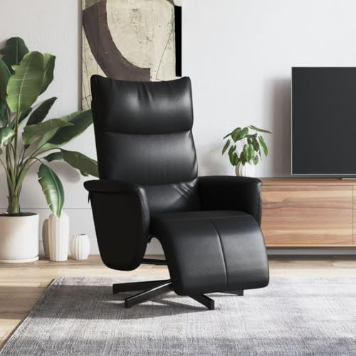 Yunovire Relaxfåtölj med fotdel, svart konstläder, vridbar 360°, modern design, justerbart ryggstöd för sovrum, vardagsrum, vuxna