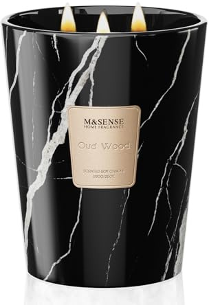 M&SENSE 990g Duftkerze Groß|Schwarz Oud-Holz Duftkerzen im Glas|Natürliche Sojawachs Kerzen|Entspannende Aromatherapie|Geschenk für Frauen & Männer,Weihnachten|150h Brenndauer & 3 Docht