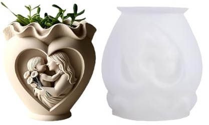 Fioriera in silicone a forma di cuore per madre e figlia, strumento per la colata di arte del calcestruzzo e decorazione domestica in silicone colata per artigianato