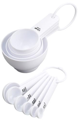 HOMSFOU Cucharas Medidoras y Tazas para Hornear 10 Piezas en Color con Escala, Kit Dosificador para Harina, Leche en Polvo y Cacao, Utensilios de Cocina Precisos para Repostería