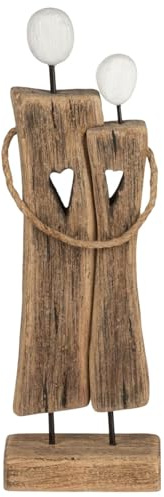 formano Deko Objekt Paar Holz Skulptur 29 cm Figuren auf Standfuß aus Naturholz mit weißen Elementen, Moderne Liebes- & Partnerdeko für Sideboard, Regal & Büro