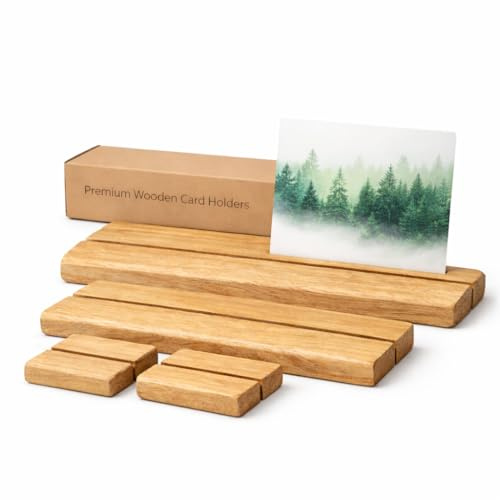 Generisch Premium Eichen Kartenhalter mit Nut – 10/20/30/40 cm – Massives Holz – Für Fotos, Visitenkarten, QR-Code, Hochzeit, Restaurant, Marktstand & Büro – Stabiler Tischaufsteller (20 cm)