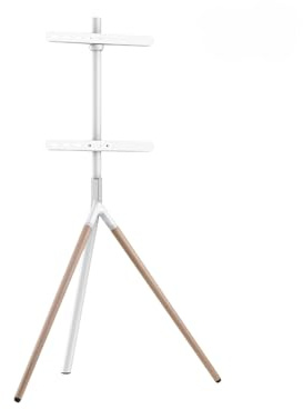 MAXMOUNT TV-Golvstativ För 45–65 Tum – Tripod TV-Stativ Av Stål, Vridbart TV-Stativ Upp Till 40 Kg, Med Kabelhantering, Vitt Och Trä