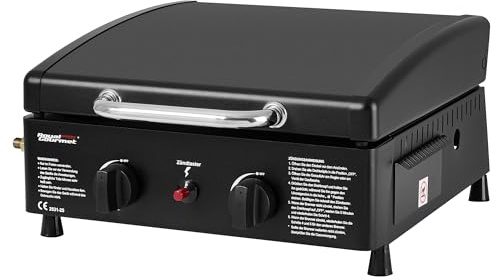 Royal Gourmet 2 Burner Gas Barbecue Table Grill Gas with 5 kW Gas Plancha with Lid Compact Balcony Grill for Camping, Garden, Patio Black