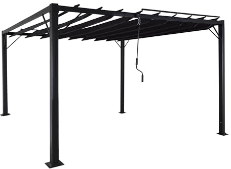 BERLINLODGE Pergola | HxBxT 213x300x300cm | Garten Lamellen-Pavillon Terrassenüberdachung | Anthrazit | 8cm-Alu-Gestell Stoff/Textil
