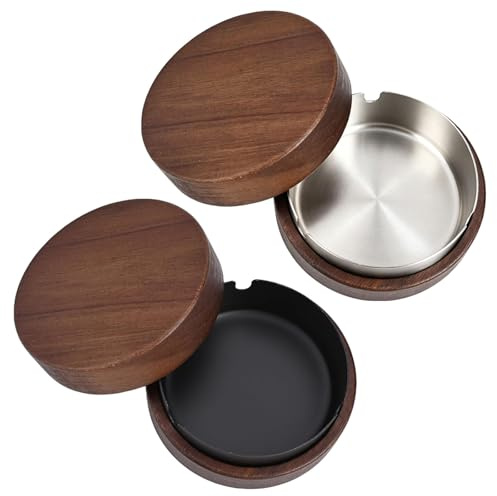 2-Piece Ashtray with Lid, Black and Silver Ash Tray Set | Dimensions 9.5x3.3 cm, Suitable for Home, Office, and Outdoor Patios