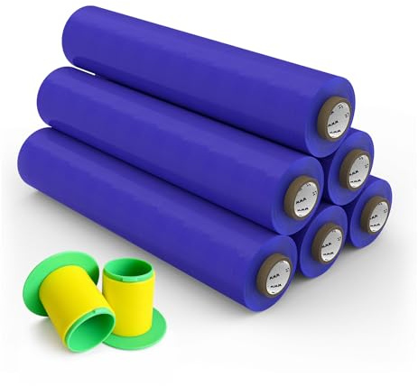 FRENAL Lot de 6 Films Étirables Bleus 45 cm x 300 m, 23 Microns, 3,25 kg – Film Emballage Professionnel pour Palette, Colis, Déménagement et Protection de Meubles