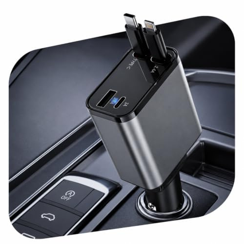 KEPEAK Cargador de coche USB C para iPhone 17/16/15/14 Serie | Cable retráctil tipo C de 50 W, soporta voltaje de 12 V/24 V, accesorios de coche y gadget de camping