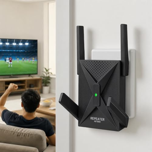 MEETOWN Repetidor WiFi 6, 1800 Mbps DualBand WLAN Amplificador con Gigabit | Dual Band Internet Booster para el hogar, oficina, Smart TV, compatible con todos los routers WiFi estándar