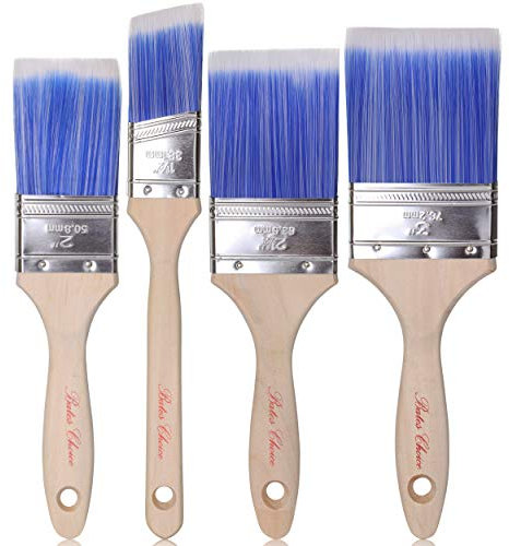 Bates 4 Pack Professional Paint Brush Set - Treated Wood Handle, Small & Stain Brushes