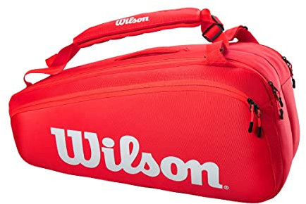 Wilson Unisex-Adult Super Tour 9pk Bag, Red/White, Holds up to 9 Rackets
