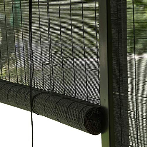 Schwarze Bambusrollo Bambus Rollo In Natur,Sonnenschutz und Sichtschutz Rollo Seitenzugrollo für Fenster und Türen,Garten,Terrasse Deko,Rollos Holzrollo Für Küche Fenster(80x180cm/32x71in)