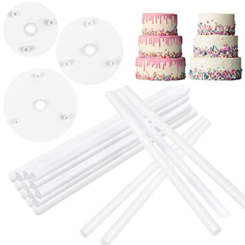 Reastar Tortenstützen, 18 Stück Tortenständer, Wiederverwendbar Dübelstangen, Kunststoff Kuchenstützen mit 3 Stück Tortenplatte - zur Mehrstöckige Kuchen für Hochzeit Gebursttag