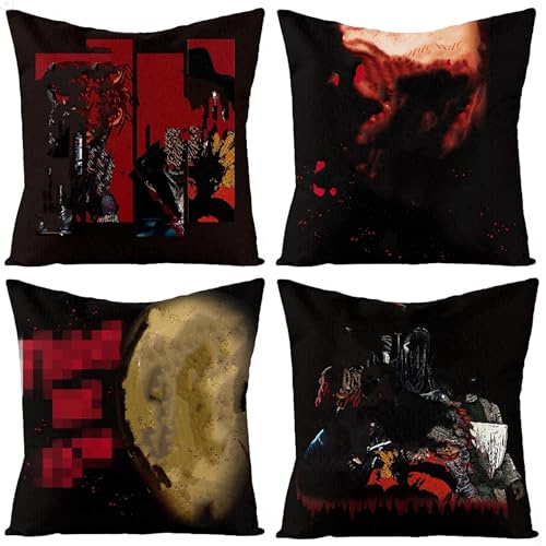 7ilaewen Lot de 4 Housses de Coussin carrées décoratives en Lin avec Personnages du Film d'horreur - 45,7 x 45,7 cm
