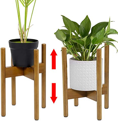 Taylor & Brown Adjustable Plant Pot Stand, 22-28.5cm Bamboo Wood Tall Plant Holder for Indoor Outdoor Use, Modern Mid Century Extendable Flower Stand, Brown