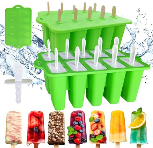 Moldes para Helados de Silicona,con tapa y 10 palitos Molde para Helados y Polos,Set de Moldes para Polos,Moldes para Polos DIY sin BPA,Moldes para Polos para Niños,Moldes Reutilizables para Polos
